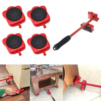 

1Set Professional Furniture Mover Tool Transport Lifter Heavy Stuffs Moving 4 Wheeled Roller with 1 Wheel Bar Set