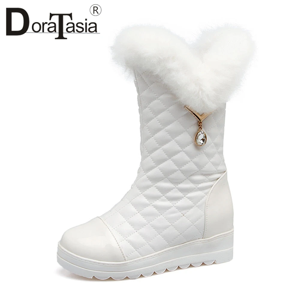 

DORATASIA New Big Size 33-42 Women Fur Boots Height Increasing Crystal Non-slip Waterproof Shoes Woman Casual Winter Warm Boots