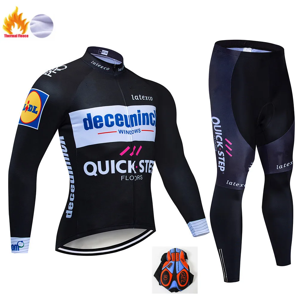 5 Colors Team QUICK STEP Cycling Jersey Set Belgium Bike Clothing Mens Winter Thermal Fleece Bicycle Clothes Cycling Wear - Цвет: Winter suit