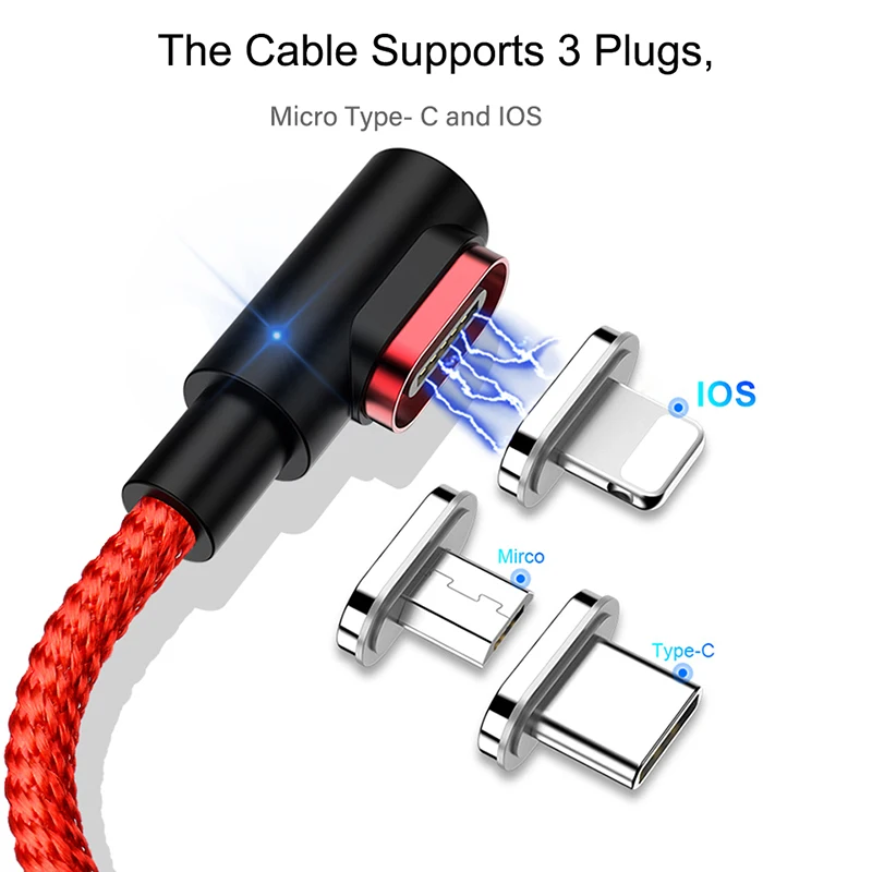 1 м Быстрая зарядка 3A Магнитный кабель Micro usb type C Быстрая зарядка для iPhone X samsung A50 магнитные Кабели для телефонов Android USB C шнур
