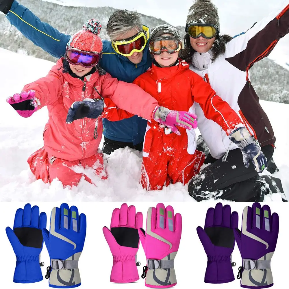 Details about   Non-slip Windproof Children Ski Gloves Thick Warm Long-sleeved Mittens 