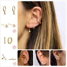 Серьги из стерлингового серебра 925 пробы для женщин золотые небольшие кольцевые циркониевые серьги для пирсинга панк девушка нос кольцо горный хрусталь arete R5