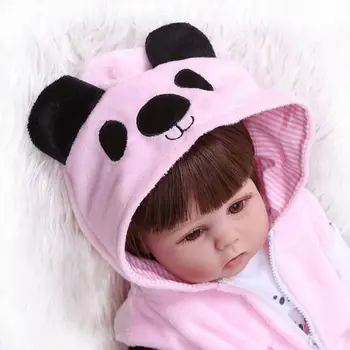 

48cm Reborn Doll Realistic Full Soft Silicone Vinyl Newborn Babies Panda Toy Girl Princess Clothes Lifelike Handmade Gift 72XC