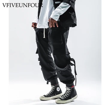 

VFIVEUNFOUR Solid Cargo Pants High Street Loose Straight Men Elastic Waist Trousers With Belt Hip Hop Cotton Men Sweatpant