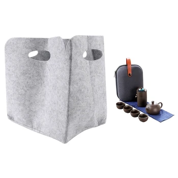 

Simple Felt Fabric Storage Basket Cute Design Convenient Folding Box (Medium ) with Ceramic Kung Fu Tea Set