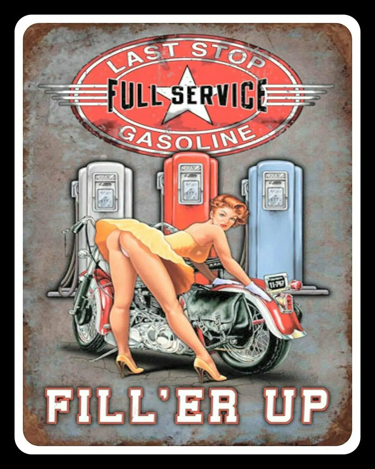 

Last Stop Garage Pin Up Girl Biker Motorcycle Metal Plaque Tin Sign