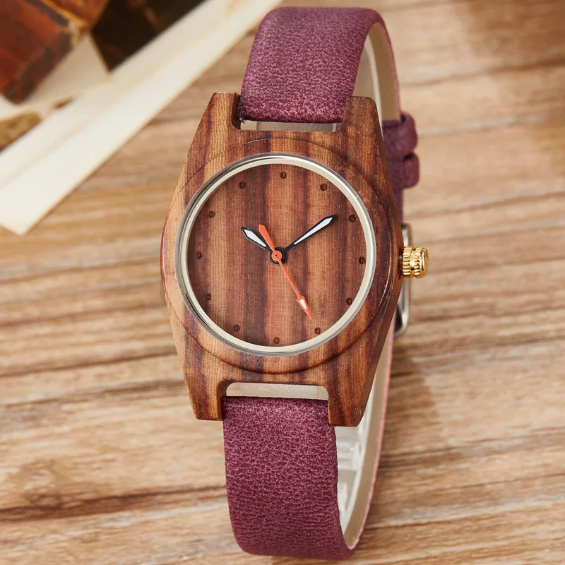 Women Wood Watch No LOGO Leather Band Ladies Bracelet Watches for Women Bamboo Wooden Wristwatch Girls Clock relogio masculino