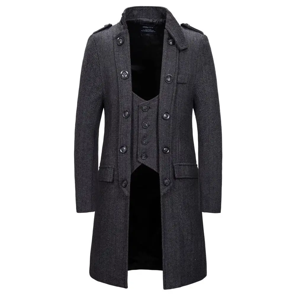 dark gray Мужской Тренч модное дизайнерское длинное ветровка осень зима двубортное ветрозащитное пальто длинное пальто - Цвет: dark gray