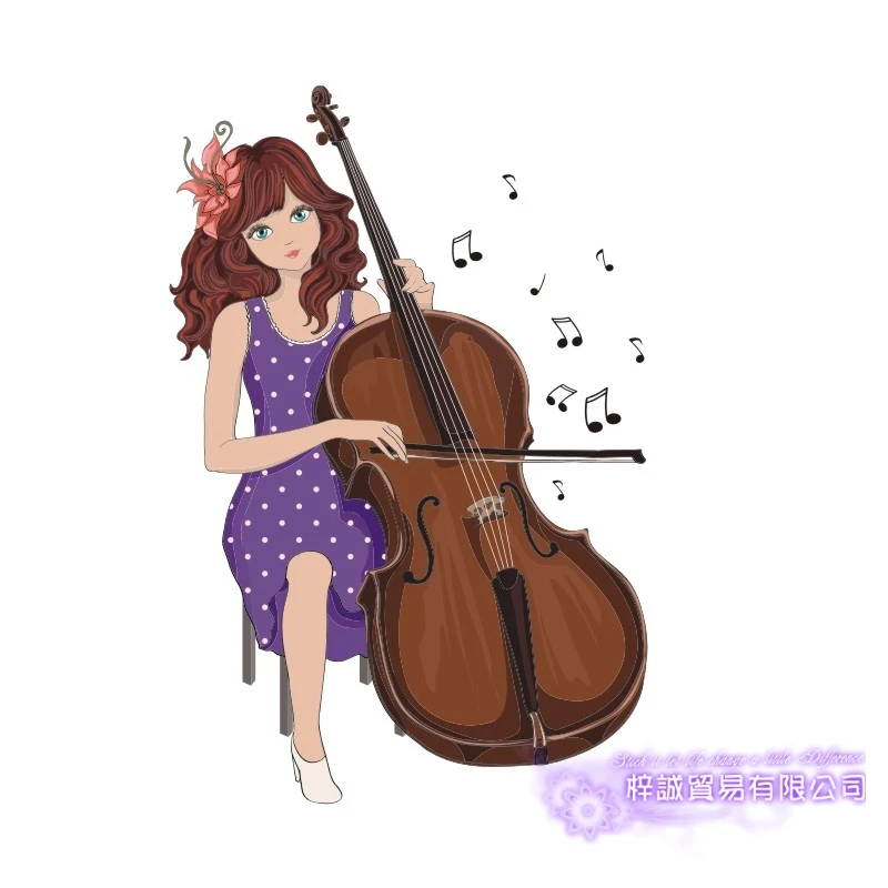 DCTAL Music Cello Store Girl Decal Cute Girls Camera Glass Colorful Wall Sticker Coffee Store Decal Cloakroom Showcase Decor