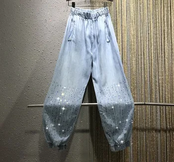 

Coloured Hot-drilled Beads Jeans 2019 New Spring Women's Loose Denim Harem Pants Female Students Casual Trousers