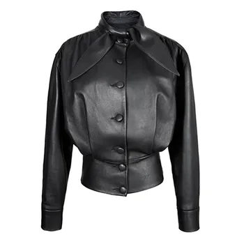 

2020 Fashion Vintage Geniune Leather Blouses Women Real Sheepskin Long Sleeve Bow Tie Collar Elegant Korean Ladies Tops Clothing