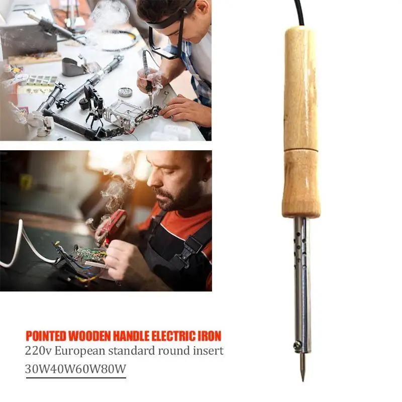 220V 30 Вт/40 Вт/60 Вт/80 Вт/100 W деревянной ручкой мини паяльник паяльная станция Регулируемый Температура Электрический паяльник