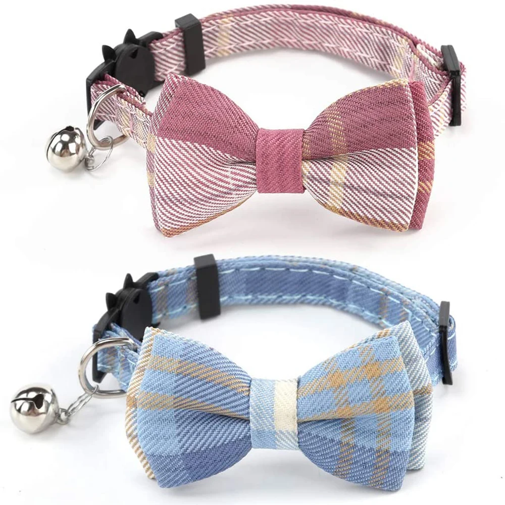 

Cat Collar Breakaway with Classic Plaid Bow Tie and Bell Adjustable Safety Kitten Collars for Pet and Puppies from 7.8~10.2 Inch