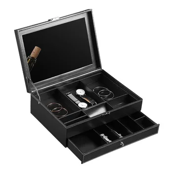 

double layer black color men watch box jewelry organizer box 200803-15