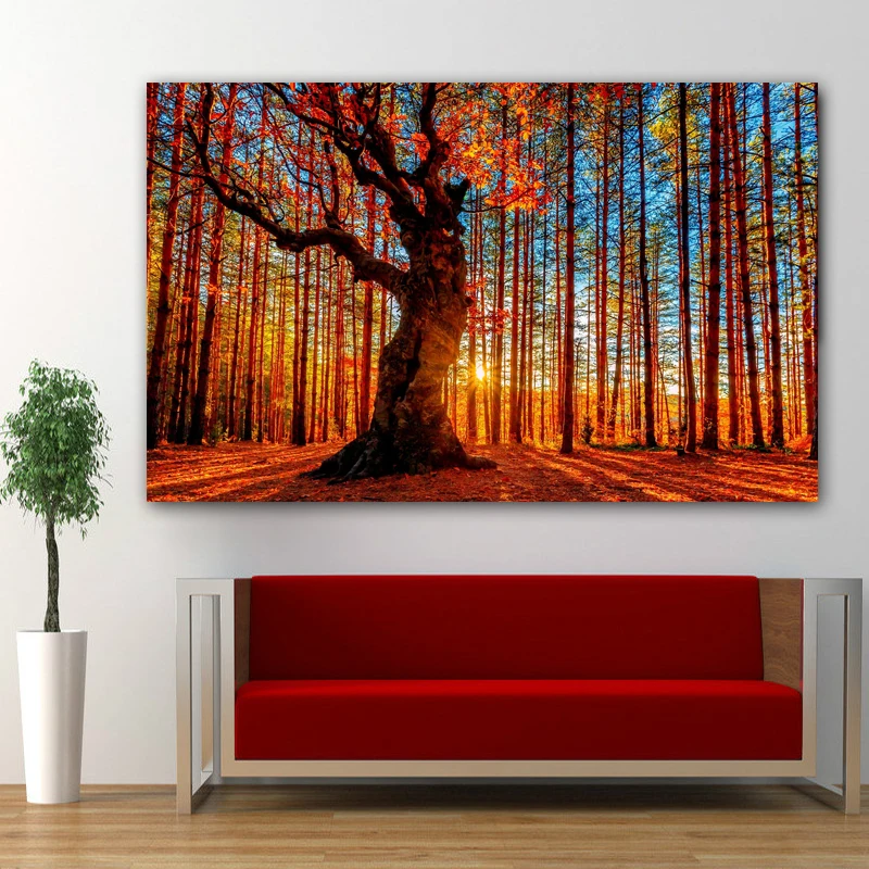 

RELIABLI ART Red Trees Forest Canvas Painting Landscape Posters Decorative Pictures On The Wall For Living Room Home Decor