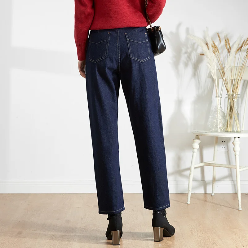 LEIJIJEANS, новинка, большие размеры, женские, низкая, эластичная, высокая талия, свободные, плюс бархат, Харлан, джинсы, свободные, повседневные, темно-синие, женские джинсы 9238r