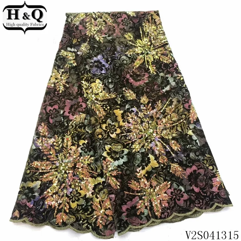

H&Q french sequins lace fabric 2020 high quality embroidered nigerian mesh fabrics 5 yards/piece african velvet laces for sewing