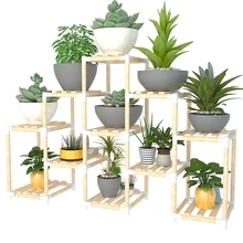 Крытый простой и легкий гостиная посадочного типа многоярусная цельная деревянная полка балкон Meaty Botany зеленый Luo цветочный горшок рама