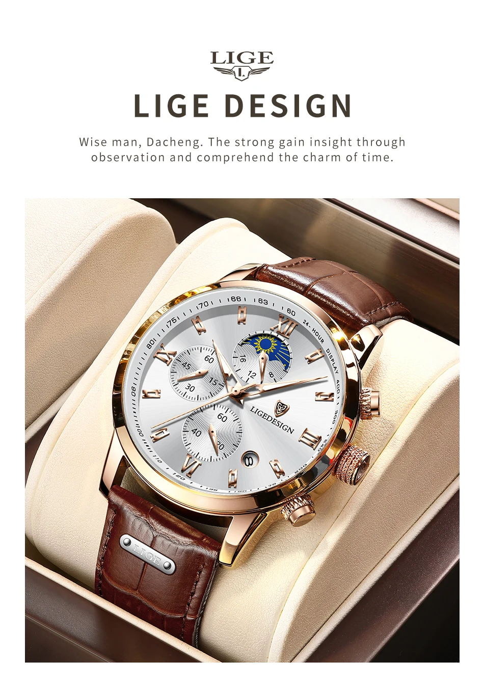 LIGE  Men's Watches Business Fashion Watch Man Top Brand Luxury Leather Wristwatch Quartz Chronograph Waterproof Auto Date Clock