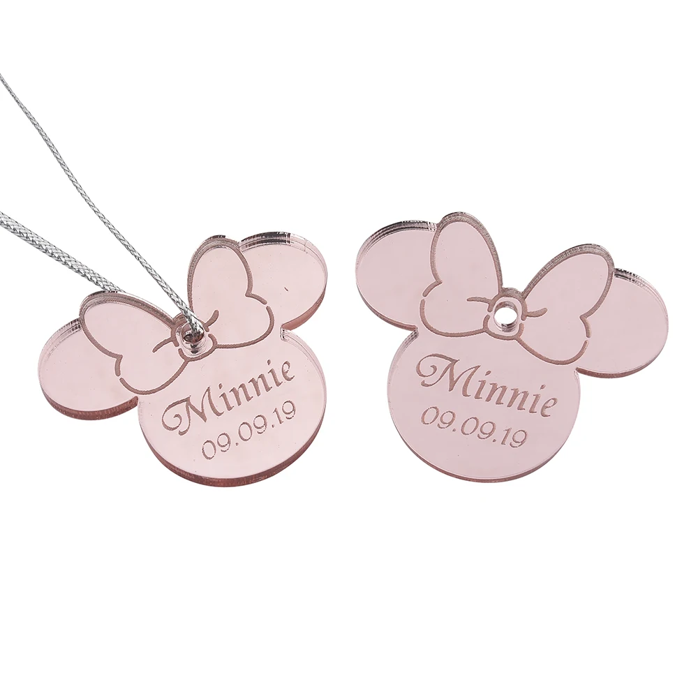 font 7 Gold Pink 20 шт. персонализированное гравированное зеркало Минни Маус надписи имя карты метки ребенок душ украшения для вечеринки, дня рождения 4 см - Цвет: font 7 Gold Pink