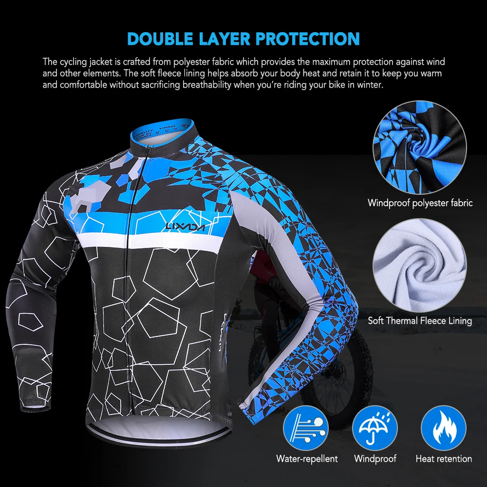 Lixada Men Winter Thermal Fleece Cycling Clothing Set Long Sleeve Windproof Cycling Jersey Coat Jacket Gel Padded Pants Trousers