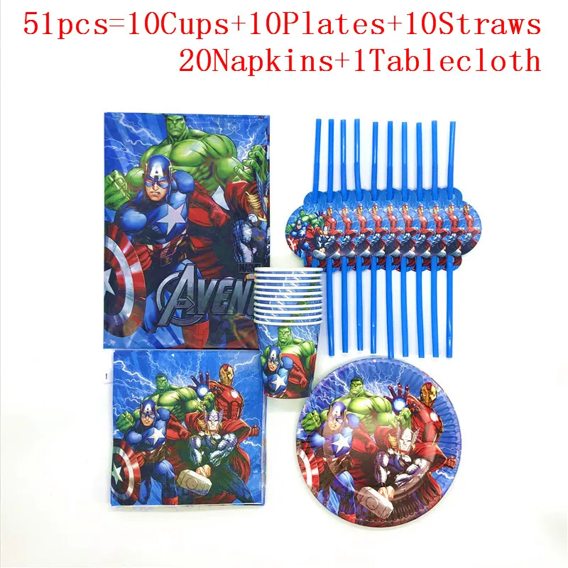 136ps Superheroes Avengers Kids Tableware Birthday Party Decoration Supplies Set 
