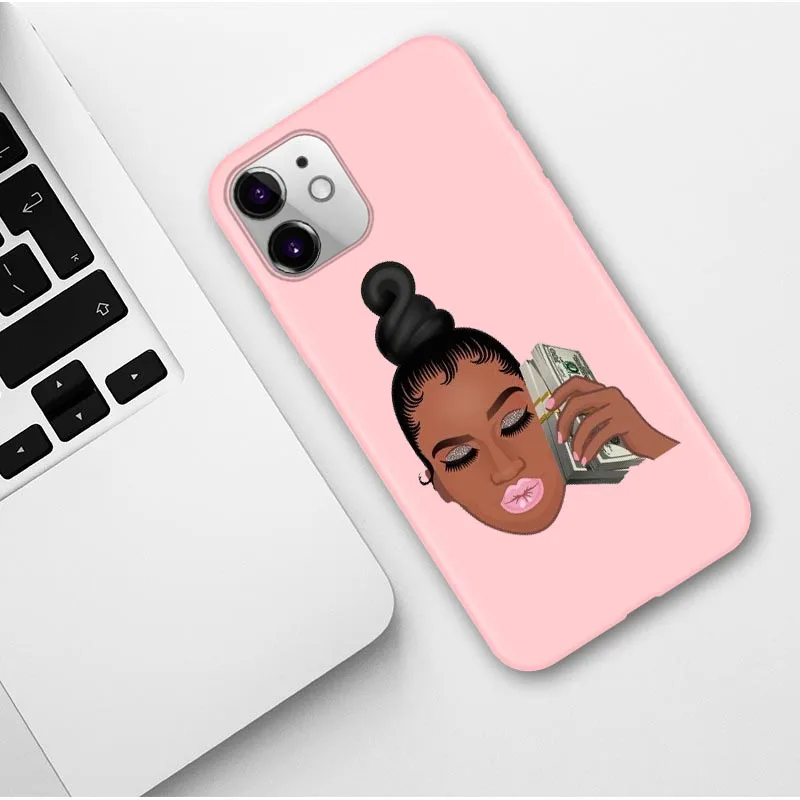 PINK TPU Сделай деньги наличные черная голова девушка Fundas мягкий чехол для телефона для iPhone 11 Pro Max X XR XS 8 7 6s Plus матовый карамельный розовый Силиконовый чехол s - Цвет: PINK TPU