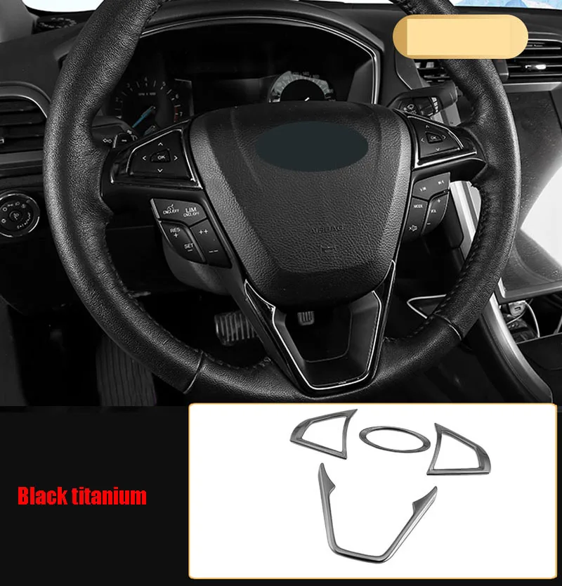 Black titanium Нержавеющая сталь Руль декоративные блестки Стикеры интерьер стилю 3 шт./компл. для Ford Mondeo Fusion- C1529 - Название цвета: Black titanium