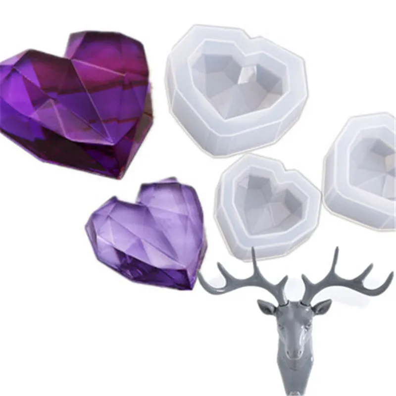 

3D Diamond Love Heart Dessert Cake Silicone Mold Mousse Baking Pastry Decoration Handmade Crystal Epoxy Resin Cake Candy Moulds