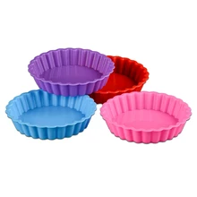 Moldes de cozimento de torta de silicone mini bandejas de quiche antiaderente redonda flan pan com bases soltas ferramentas de molde de bolo molde de pão de pastelaria molde