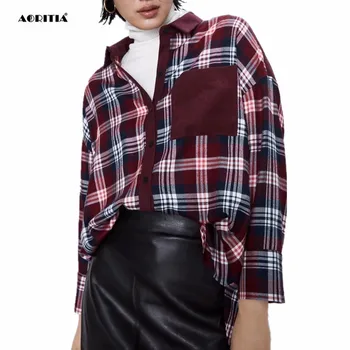 

2020 Autumn Women Plaid Blouses Long Sleeve Turn-down Collar Casual Shirt