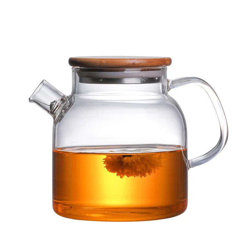 Боросиликатный стеклянный чайник большой прозрачный 600 мл 1Л/1.8л термостойкий большой прозрачный горшок цветочный набор пуэр чайник для офиса и дома инструмент - Цвет: 600Bamboo cover