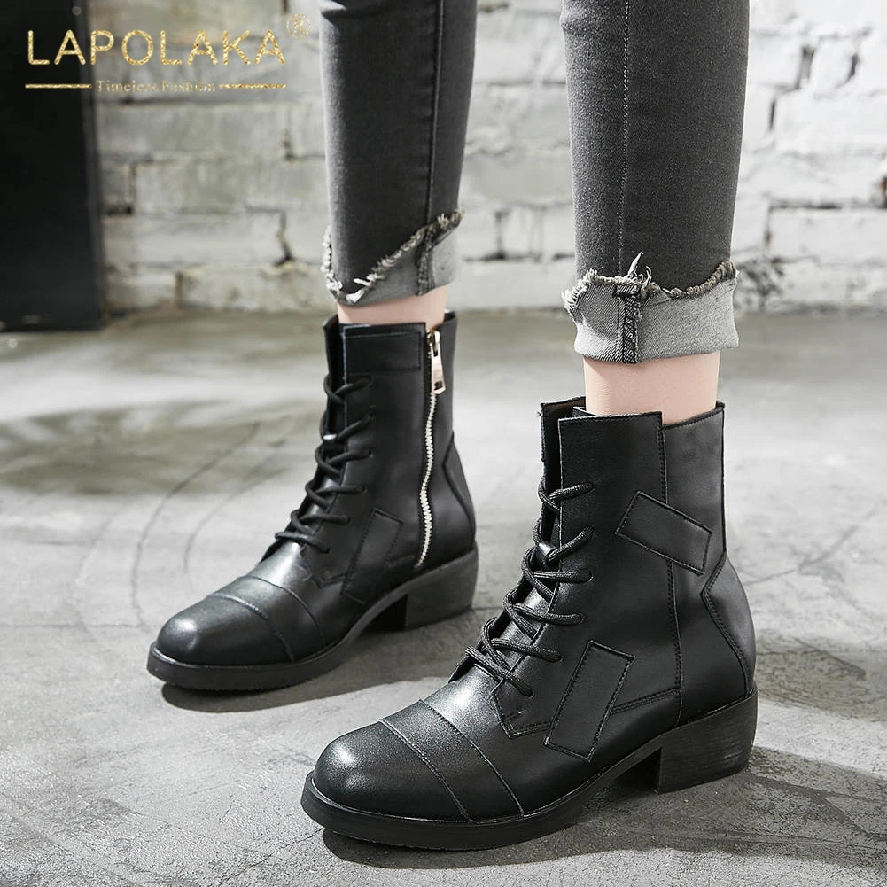 

Lapolaka 2019 Top Quality new arrivals Chunky Heels Ankle Boots Woman Shoes Zip Up Street Cool Black Shoes Women Boots Lady