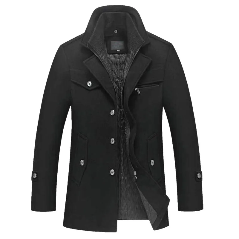 Winter Men Thick Wool Coats Slim Fit Jackets Mens Casual Warm Outerwear Male Woolen Jacket Men Brand Clothing Cotton Overcoat
