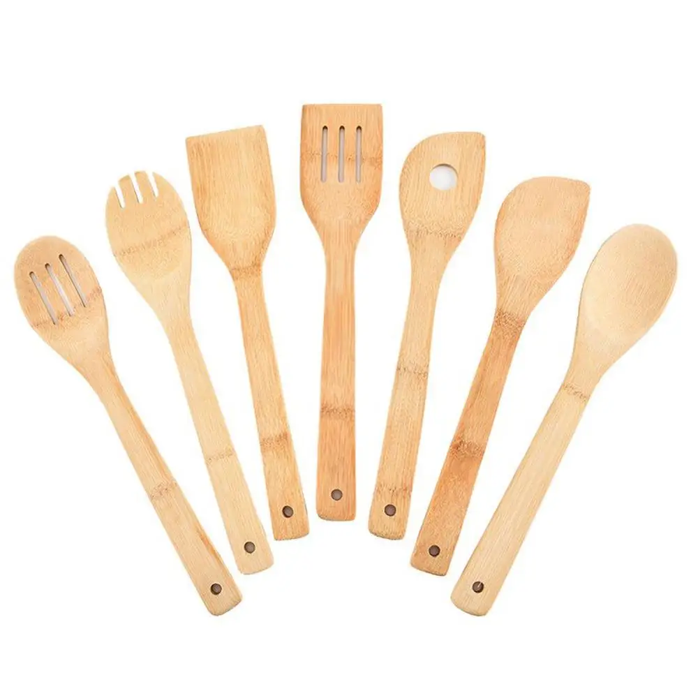7 Pcs 7 шт. бамбуковая посуда набор для приготовления пищи бамбуковая ложка для супа чайная ложка лопатки для приготовления пищи антипригарная сковорода кухонная посуда кухонный инструмент - Цвет: 7 Pcs