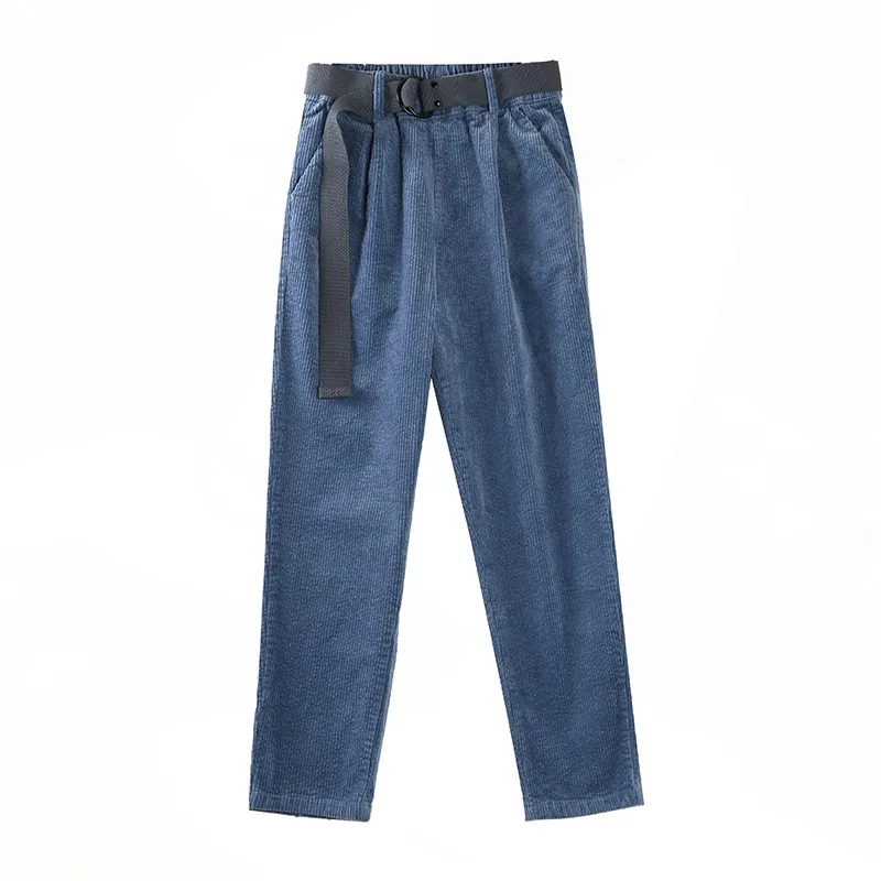 blue pants Woherb Новое поступление, однотонные вельветовые шаровары, повседневные свободные штаны для женщин, осенняя зимняя одежда, корейская мода, новинка 91219 - Цвет: blue pants
