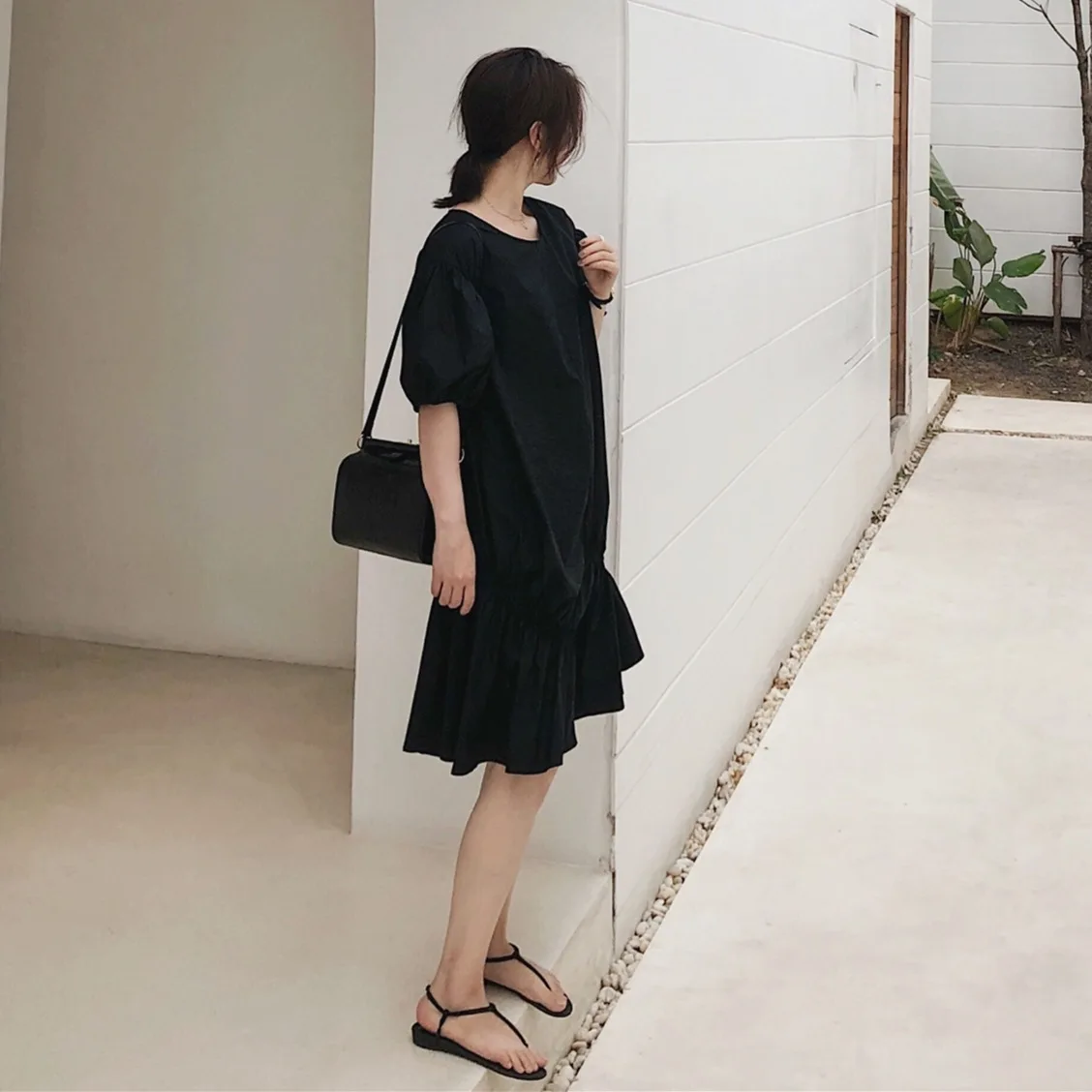 

Photo Shoot 2019 Summer Western Style Fashion Young Normcore Style CHIC Simple Short-height Irregular Dress Women's Fashion