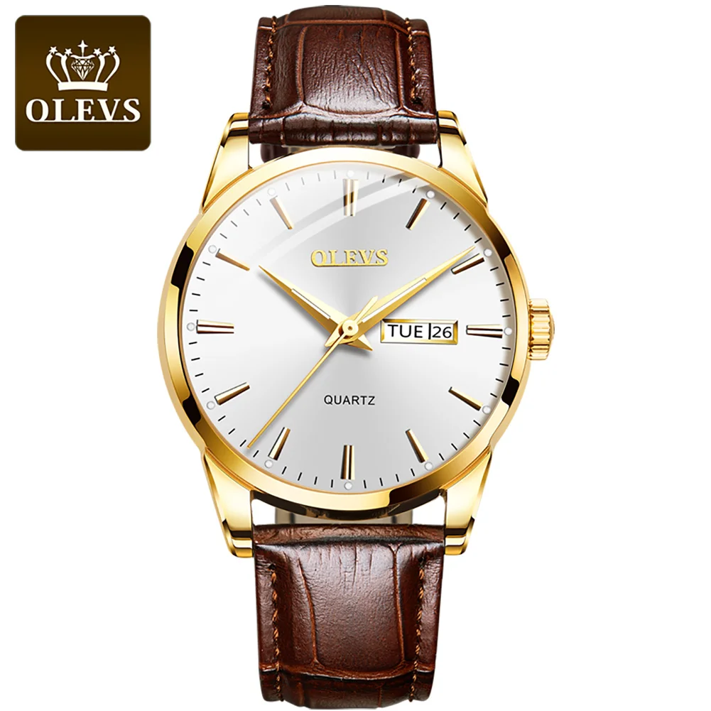 OLEVS 2020 New Best Selling Mens Watches Luminous Dual Display Leather Waterproof Sport