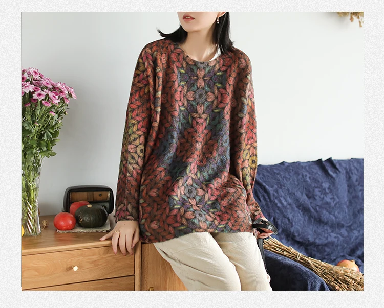 Женские свободные свитера из искусственной норки с кашемировым принтом женские вязаные топы на осень и весну пуловеры женские вязаная одежда в стиле ретро