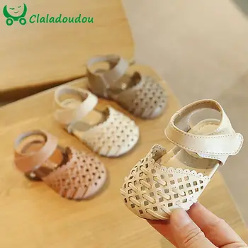 

11.5-15.5cm Girls Weave Sandals Khaki Closed Toe 0-3Years Old Toddler Girls Summer Flats Shoes Anti-slip Soft Cow Muscle Walkers