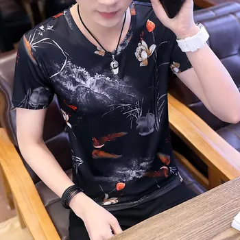 

2020 Summer men's camouflage short-sleeved t-shirt printed shirt youth tide brand half-sleeved body bingbing silk trend clothes