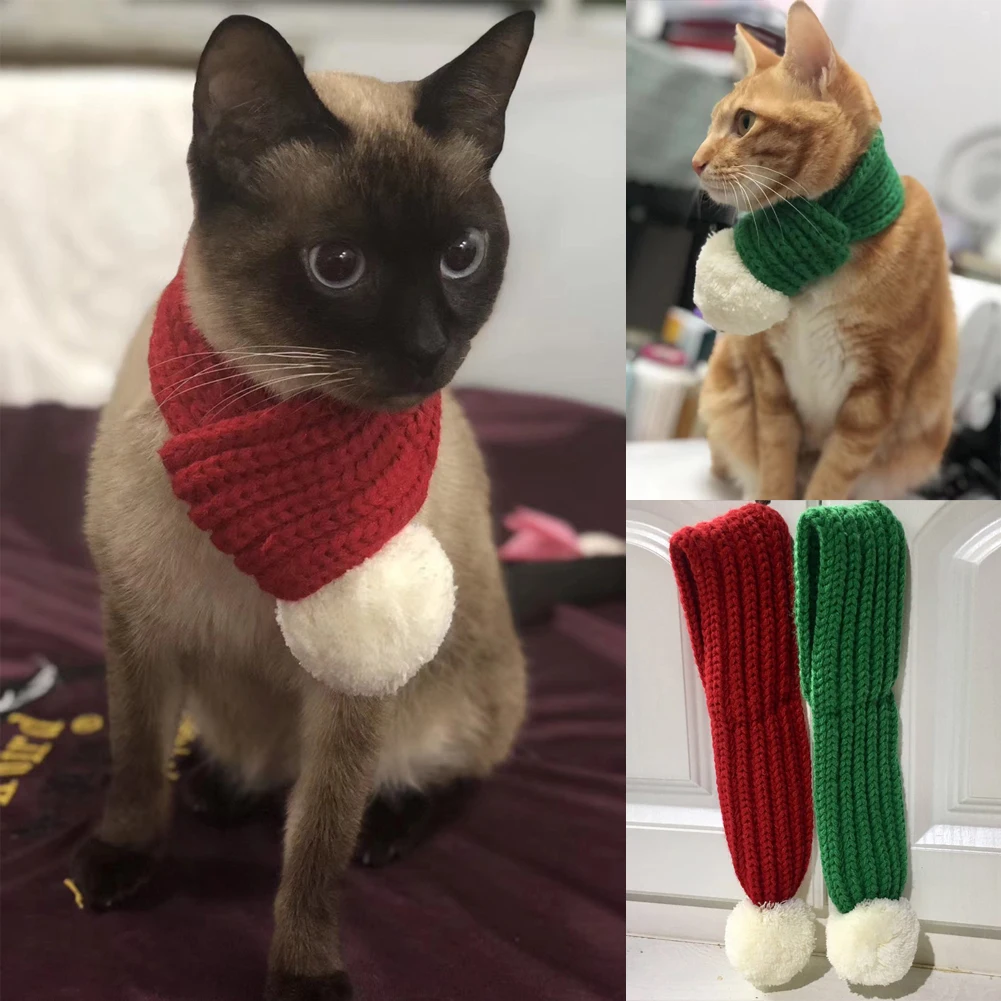 Красный вязаный шарф для собаки, ошейник, шейный платок для питомца, щенка, кошки, зимний теплый шарф для шеи, подарок, однотонные теплые шарфы