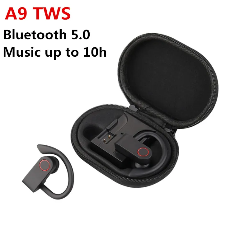HBQ TWS Bluetooth 5,0, беспроводные наушники, 6D, стерео спортивные наушники, ушные крючки, Bluetooth наушники, водонепроницаемые наушники, дисплей питания - Цвет: A9 TWS