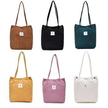 

Women Corduroy Shopping Bag Female Canvas Cloth Shoulder Bag Environmental Storage Handbag Reusable Foldable Eco Grocery Totes