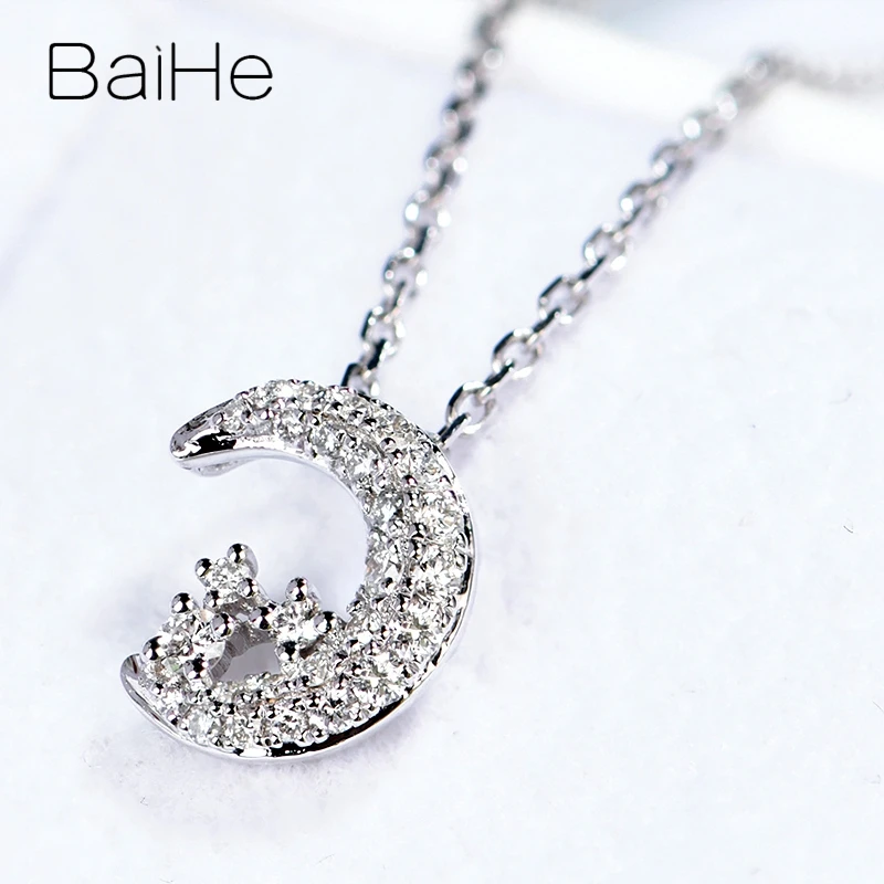 BAIHE Solid 18K белое золото Сертифицированный 0.15ct круглый натуральные Алмазы обручальные модные ювелирные изделия Подарочные ожерелья