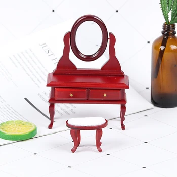

Latest 1:12 Dollhouse Mini Furniture Dresser Stool Set for Doll House Bedroom Decor