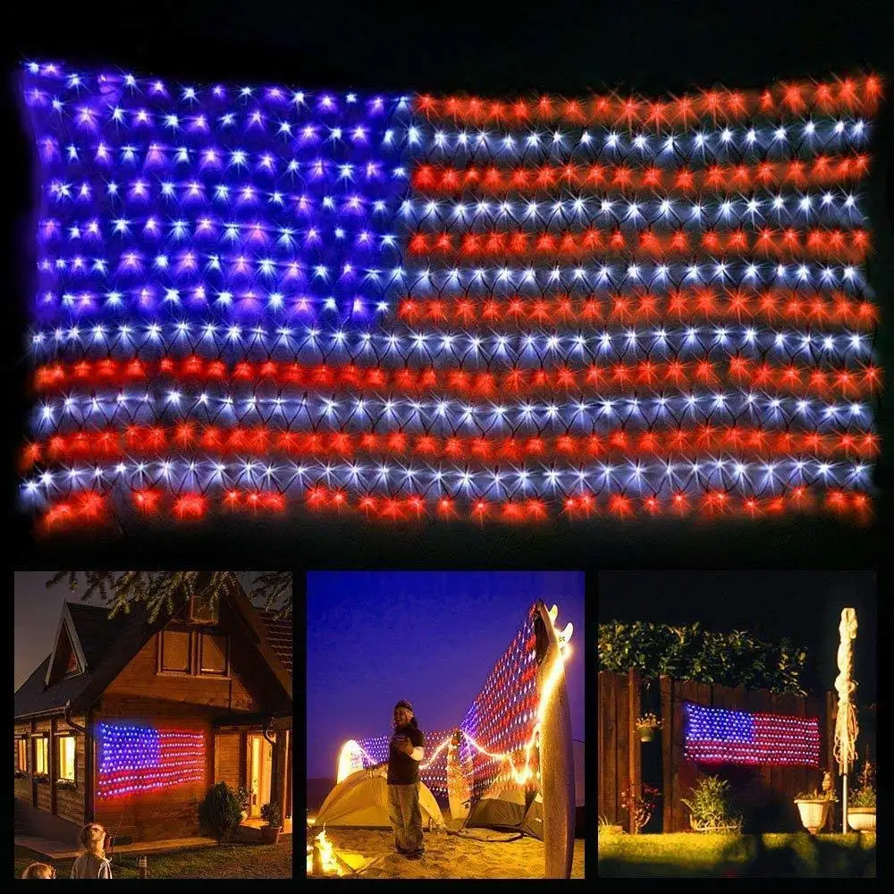 

Sale LED USA Flag Net String Light 8 Mode Timer Function Flag Net Lamp Independence Day Holiday Home Decoration 6.56*3.28FT