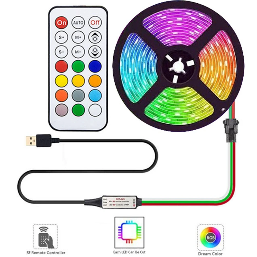 Индивидуально Адресуемая светодиодная RGB ленсветильник WS2812B с USB 5 в постоянного