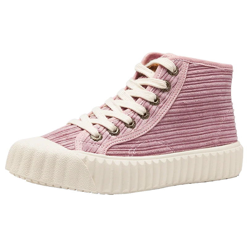Розовый Feiyue/черные туфли на плоской подошве; коллекция 8355 года; высокие вельветовые туфли; женские кроссовки на плоской подошве; модная повседневная обувь с плетеными шнурками; сезон осень; Вулканизированная обувь - Цвет: Розовый