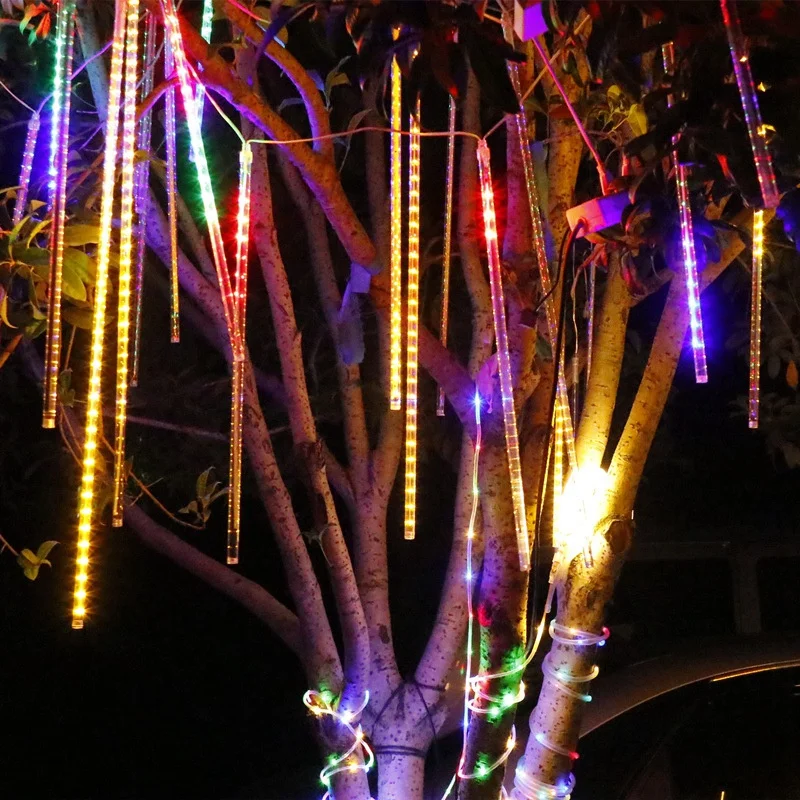 Top-Christmas LED Lights 50cm Meteor Shower Rain 8 Tubes LED String Lights Waterproof for Outdoor Garden Party Decor Tree-EU Pl